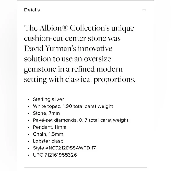 Authentic David Yurman Petite Albion White Topaz Diamond Sterling Necklace 🤍🩶🌻 - Picture 8 of 14